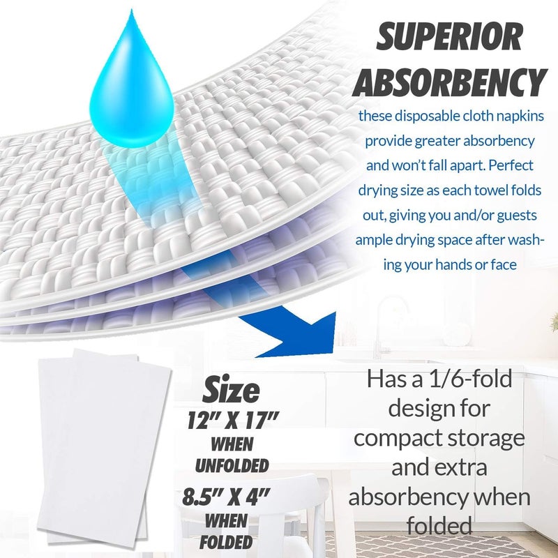 shawberri 100 Paper Towels Cloth-Like Hand Tissue Paper Napkins, Disposable Hand Towels for Bathroom Guests, Disposable Face Towel for Guest, Washcloths or Dinner Napkin, Made in USA, White - Image 2